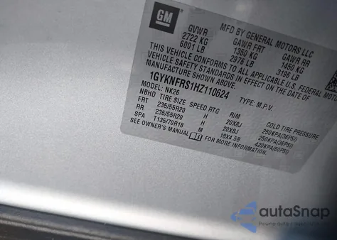 2017 Cadillac Xt5 Platinum z USA, uszkodzony, nr VIN 1GYKNFRS1HZ110624